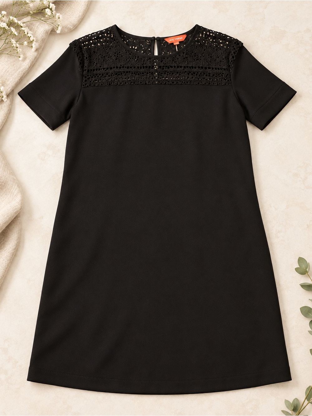 Joe Fresh Black Crochet Yoke Shift Dress